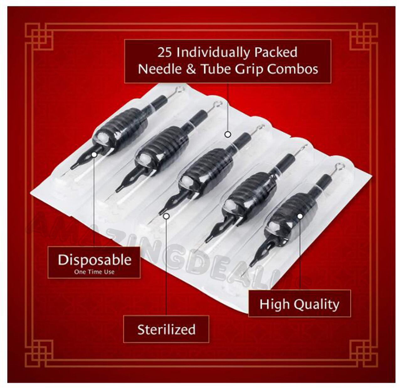 100 pcs Sterile Tattoo Needle with Tube 3/4" Grip and Tip Combo - RL,RS,M1