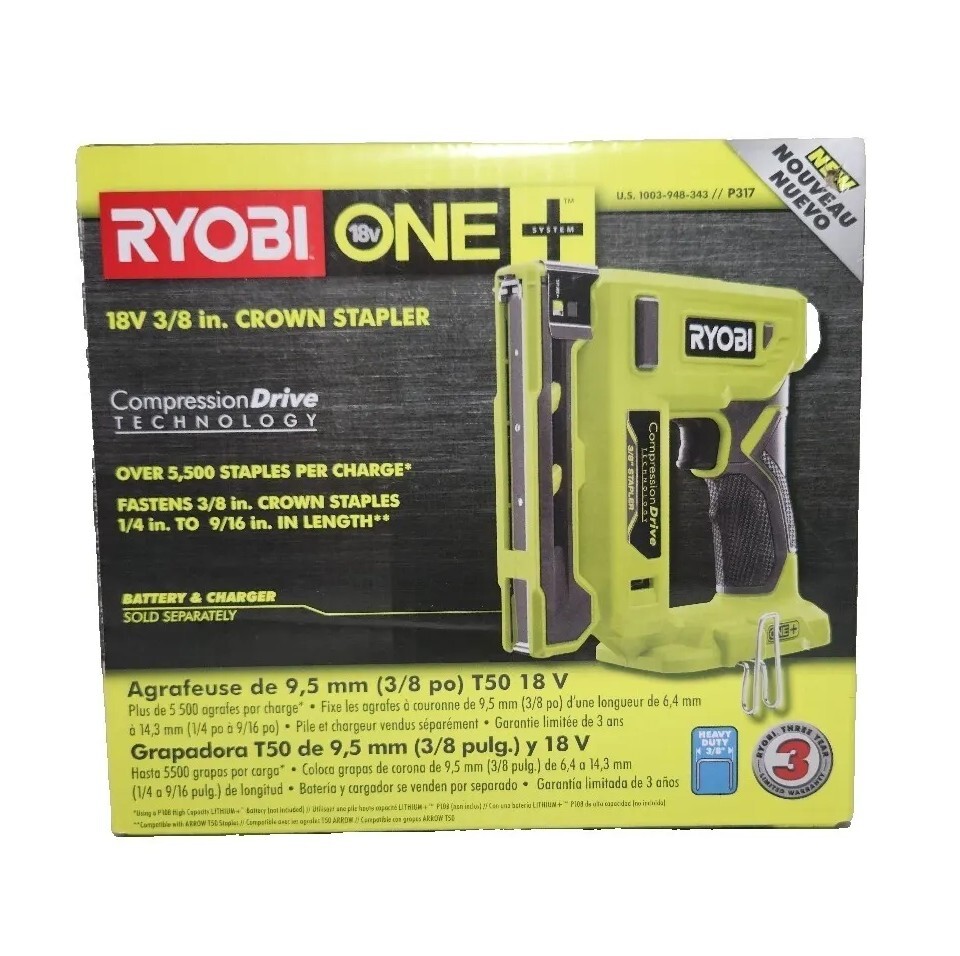Ryobi P317 ONE+ 18V Cordless Compression Drive 3/8 in. Stapler (Tool Only) NEW!