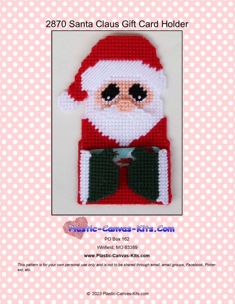 Santa Claus Gift Card Holder- Plastic Canvas Pattern or Kit