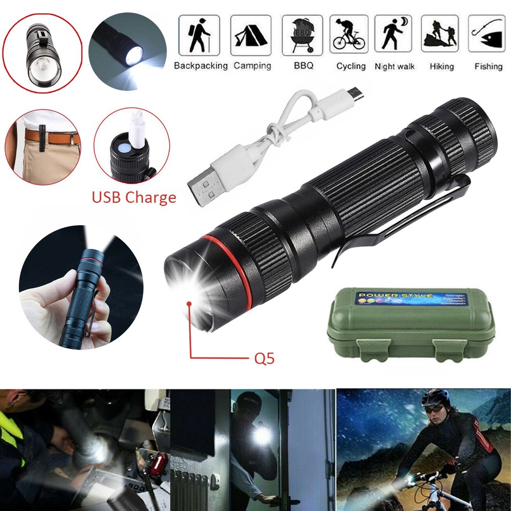 2× 990000LM Rechargeable Small LED Flashlight Mini Light 3-Modes Zoomable Torch