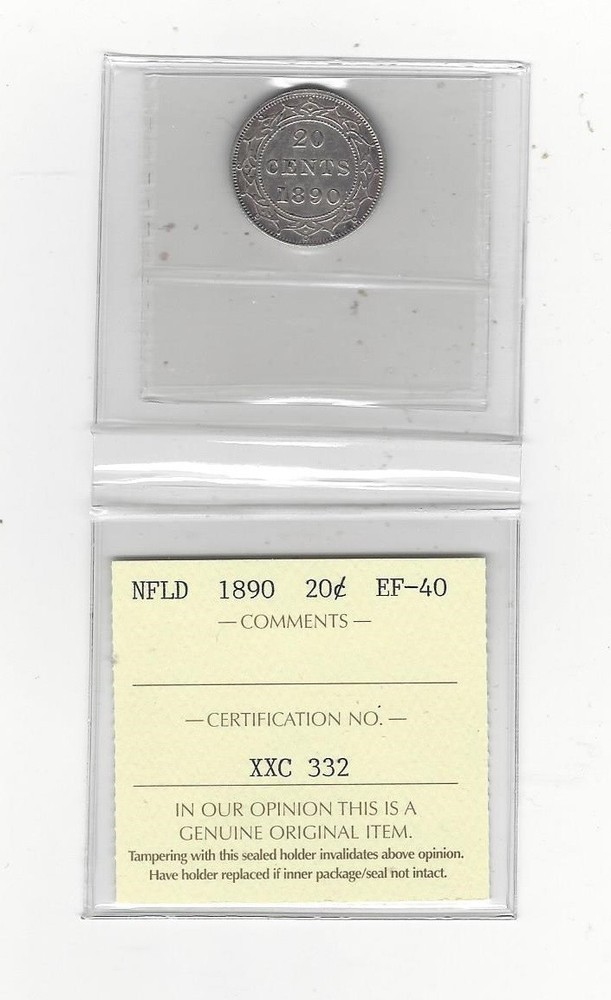 1890 ICCS Graded, Newfoundland 20 Cent, **EF-40**