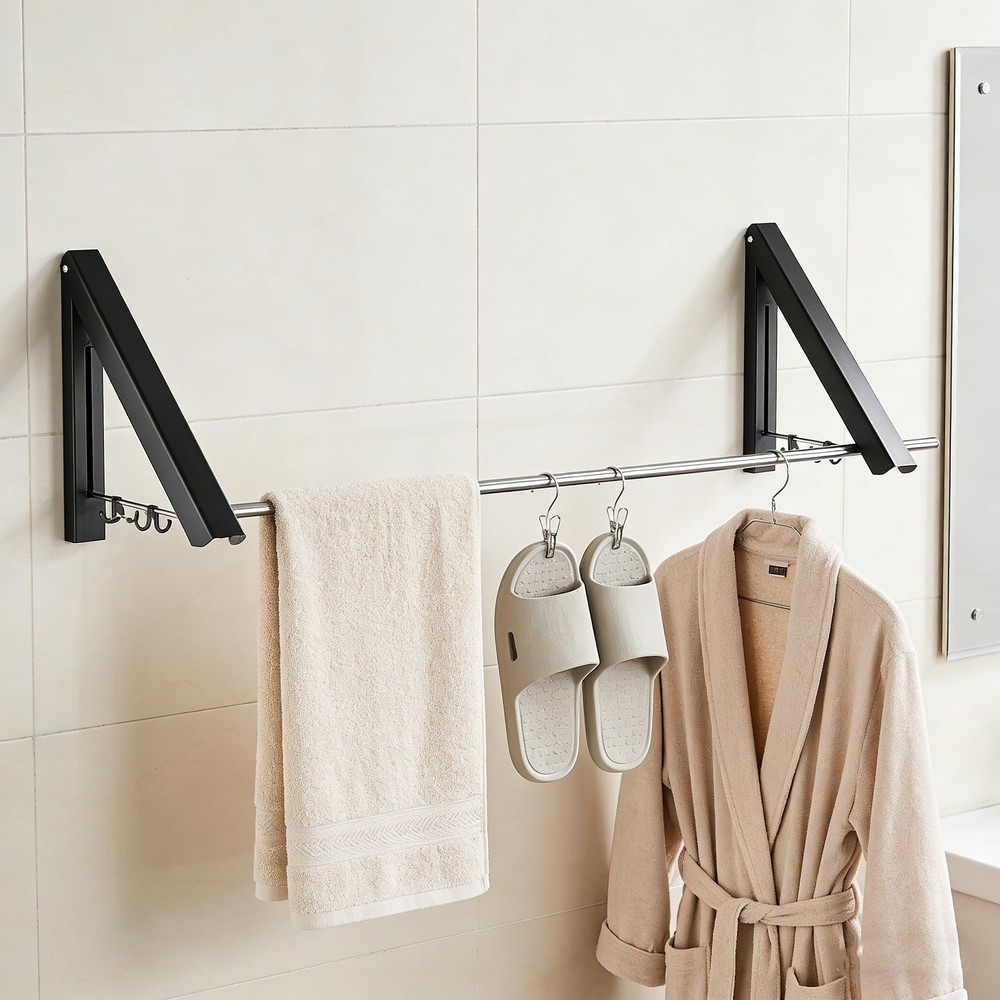 2-Piece Drill-Folding Clothes Drying Rack, 80cm Crossbar, Suitable for Bedroo...