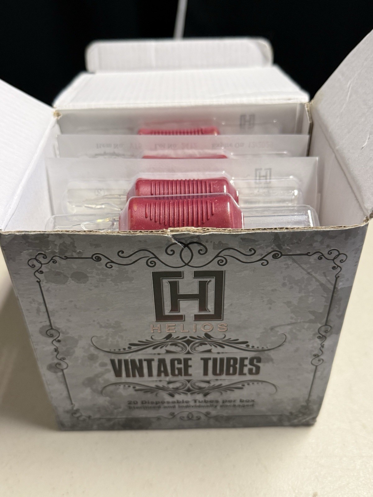 HELIOS Vintage Tattoo Tube & 1" Red Grip Round Liner Type Box of 20 EXP. 12/29
