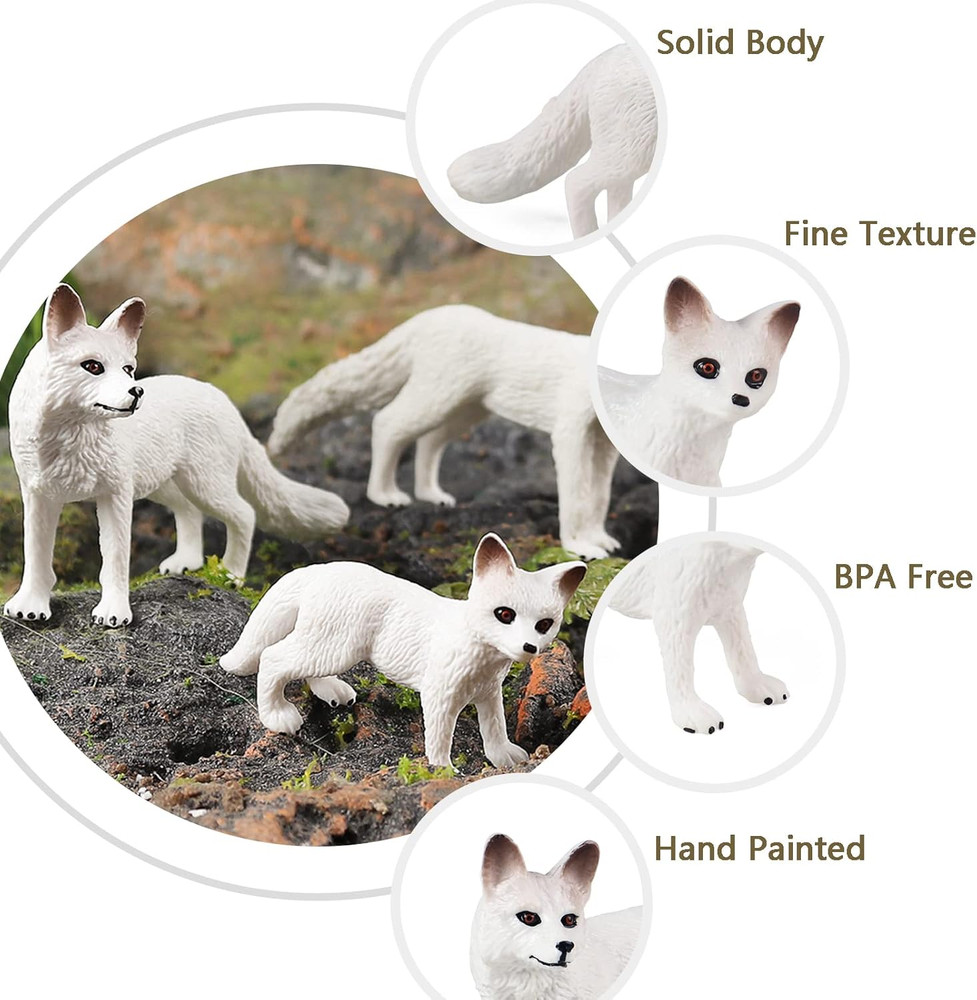 7PCS Fox Toy Figures, Plastic Forest Animals Fox Figurines Set Include Arctic Fo