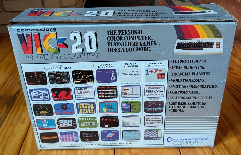 Commodore VIC-20 Computer In Box, Powercords, Manual, Dustcover, & All Inserts