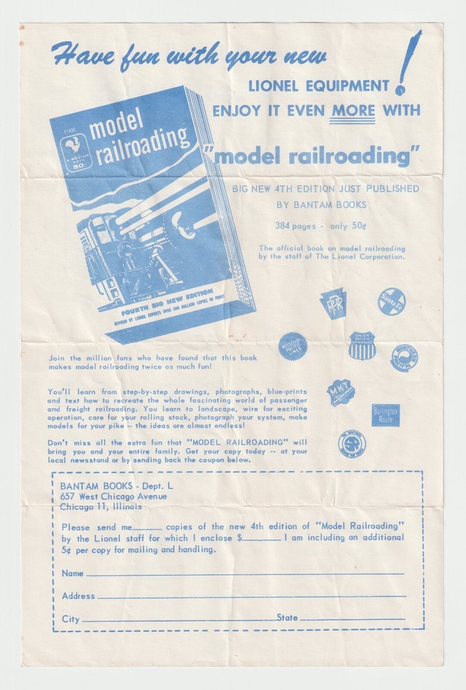 C1956 Lionel Install Instruction No 260 Bumper Operate 1122(E) Switch Model RR