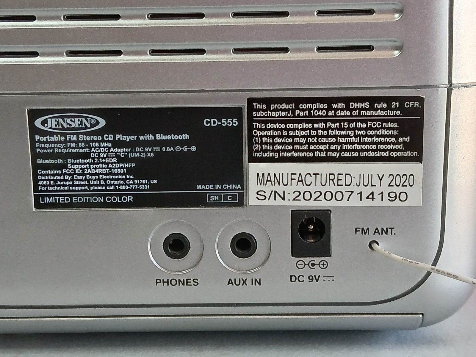 Pink JENSEN Portable FM Stero CD Player with Bluetooth CD-555 Preowned Works