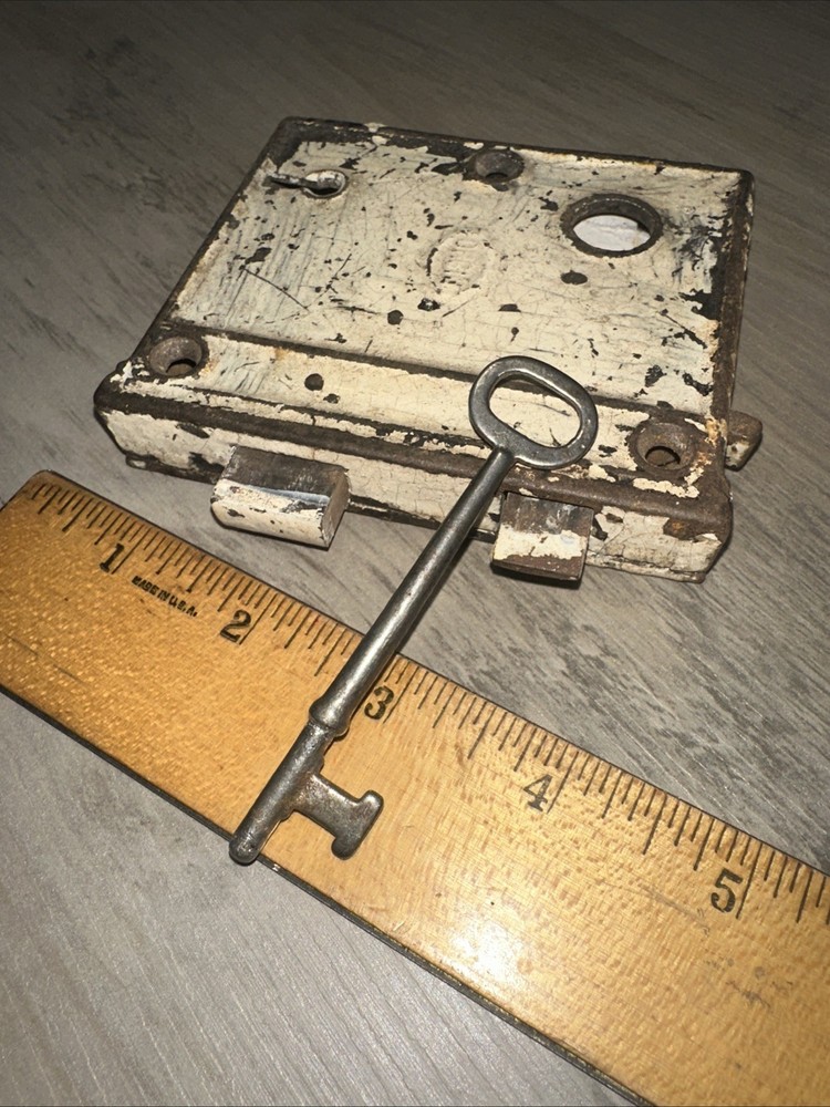 Antique Mortise Door Lock With Skeleton Key Chippy Paint