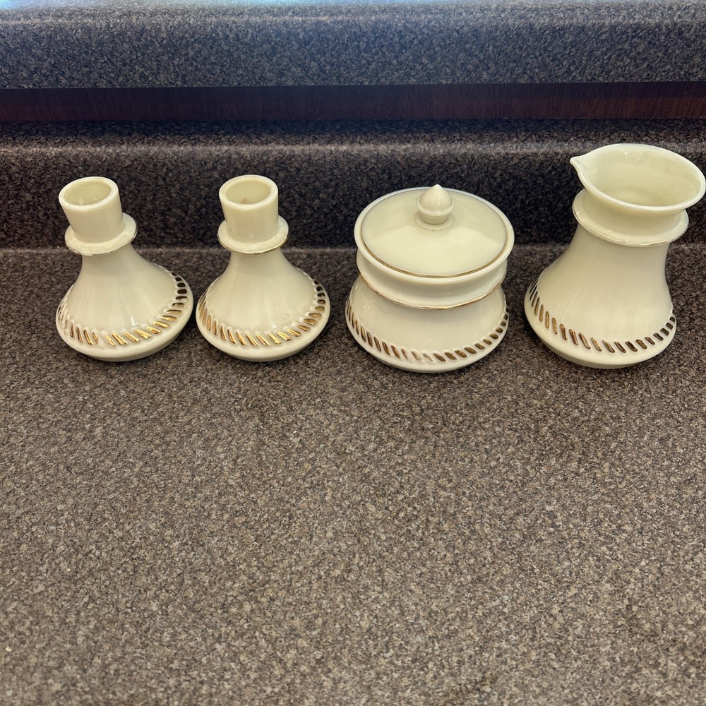Vintage Wheaton Ware Custard Glass Candlestick Holders, Cream/sugar Holders
