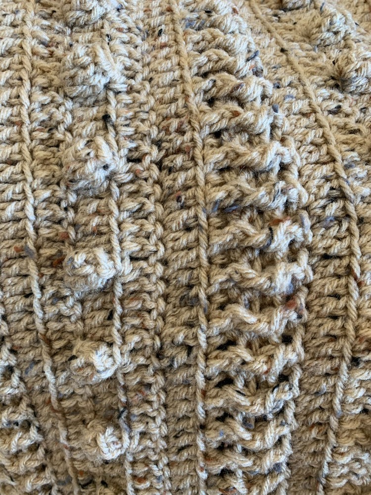 Handmade Home Crocheted Afghan - Popcorn Stripe (Buff Fleck)