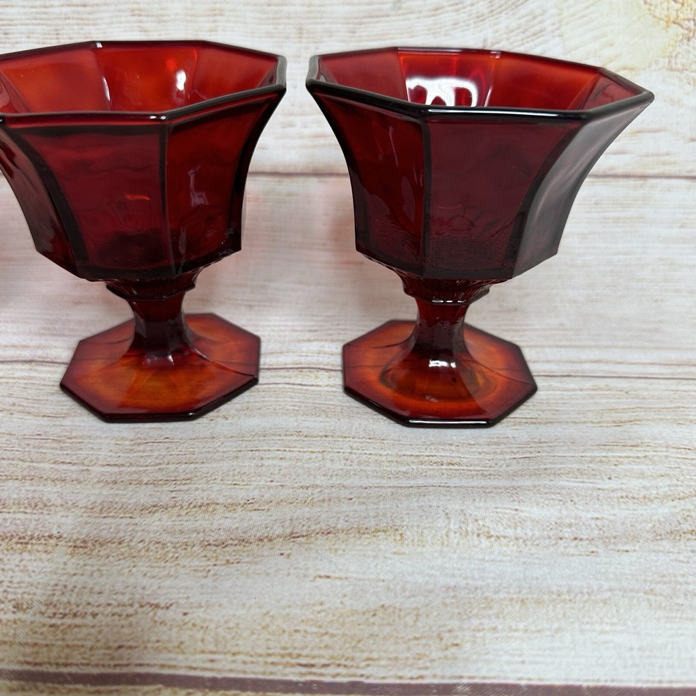 Independence Octagonal Amberina Ruby Red Champagne Punch Sherbert Glasses X 4