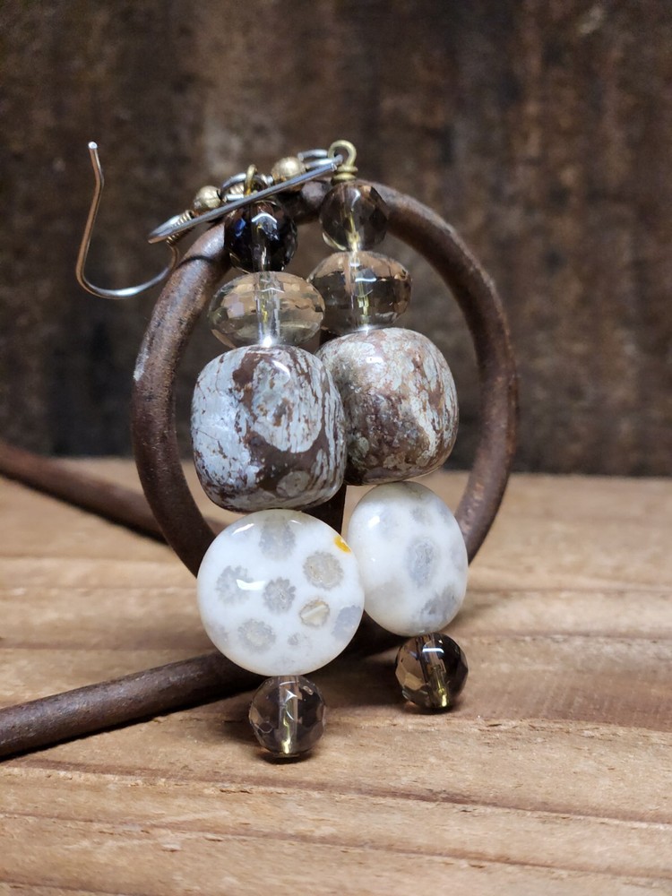 Stone and Beaded Dangle Earrings
