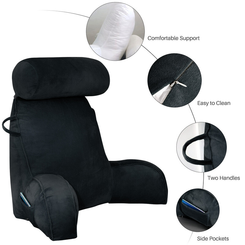 Reading Pillow with Arms Back Support Cushion Rests Neck Roll For Reading Bed