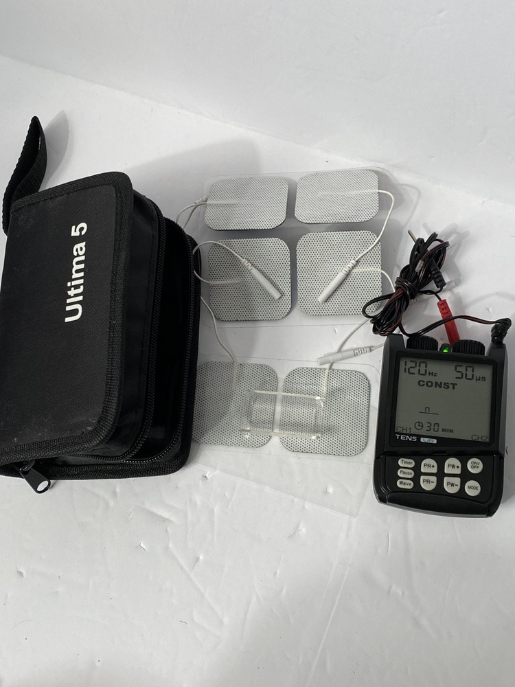 Ultima5 TENS Unit "Electrotherapy" w. Original Case & Pads Missing Button Cover