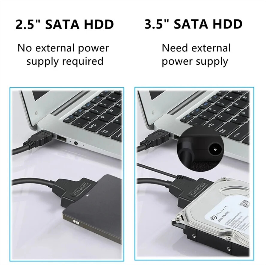 USB 3.0 to SATA External Hard Drive Reader 2.5" 3.5" HDD SSD Power adapter