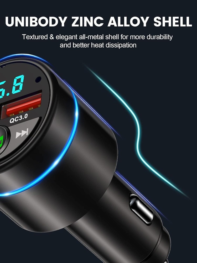 RIWUSI FM Transmitter for Car Bluetooth 5.3, [All-Metal] PD 30W & QC3.0 18W Fast