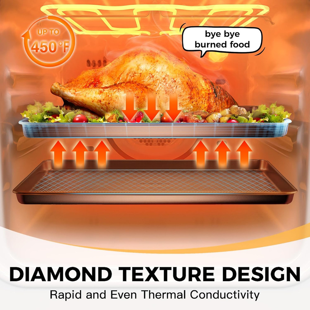 9-Piece Baking Pans Set Nonstick, Stackable Non Toxic Bakeware Sets with Diamond