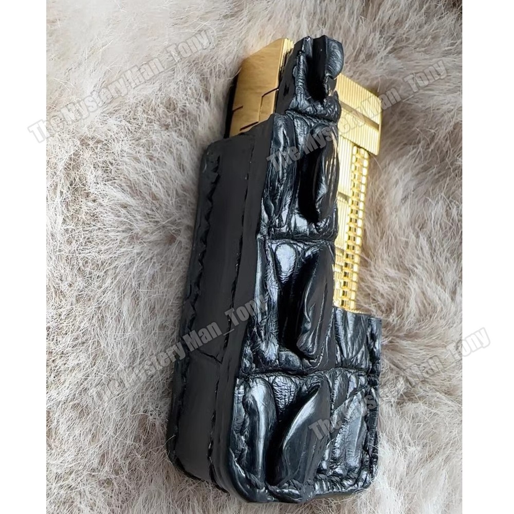 Black Crocodile Leather Lighters Protective Case for for Dunhill Lighter