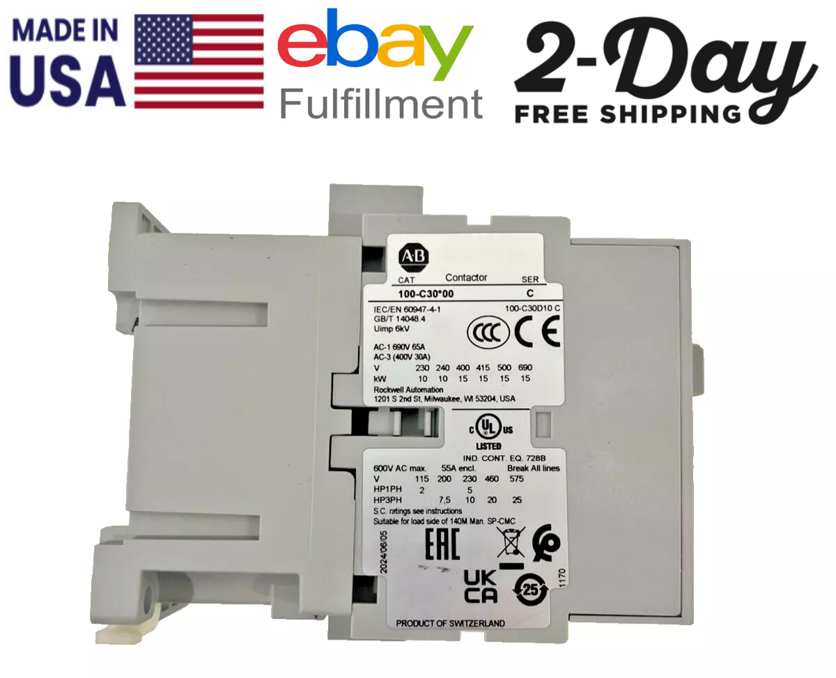 Allen-Bradley 100-C30D10 IEC Contactor 30 Amp 120V 100C 3 poles NewInBox US STOC