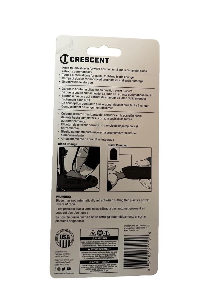 Crescent Auto-Retracting Safety Knife (CTKAR)