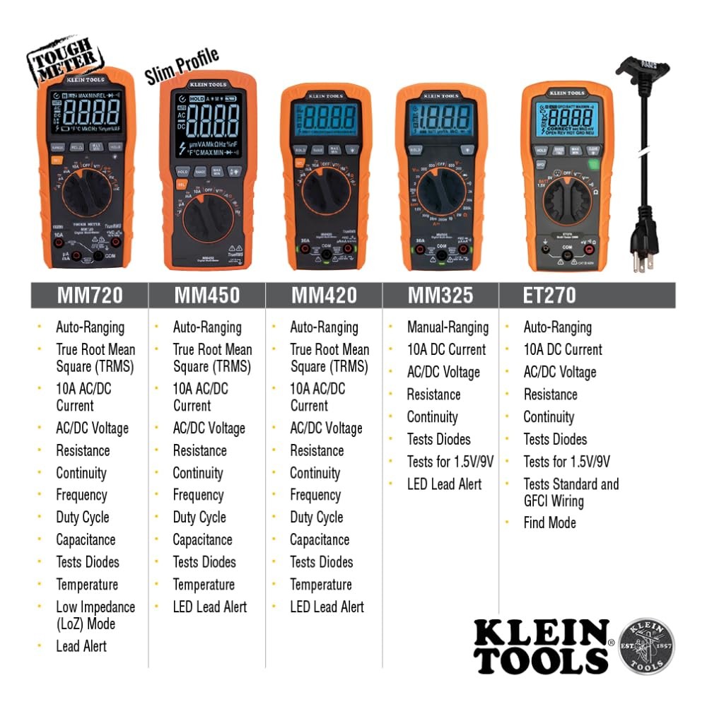 Klein Tools MM450 Slim Digital Multimeter, Reverse One Size, Orange/Black