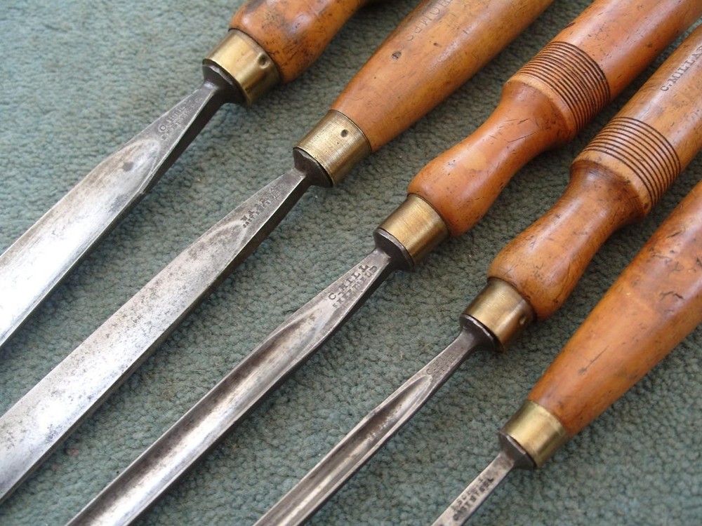 Set of five Carving gouges by C Hill, etc, Sheffield.