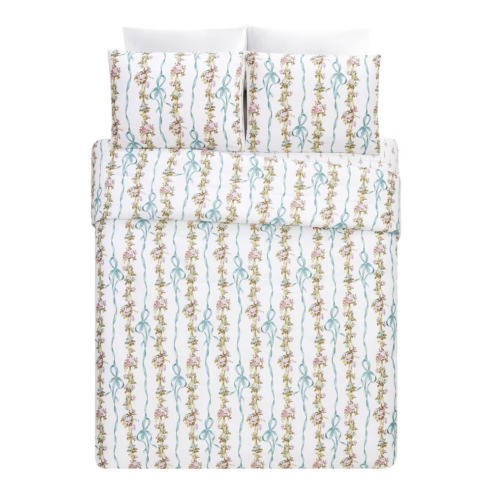 Modern Heirloom 3pc King Bow and Floral Comforter Bedding Set