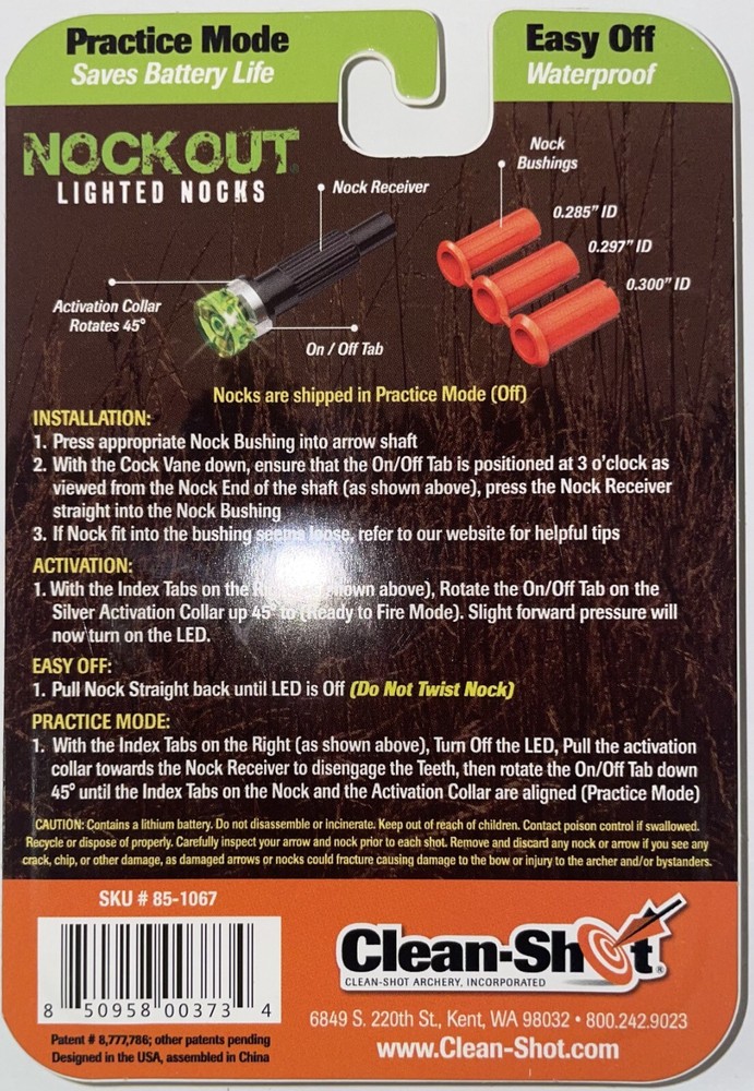 NockOut Lighted Nocks Crossbow Flatback Universal Fit Green 3 Pack