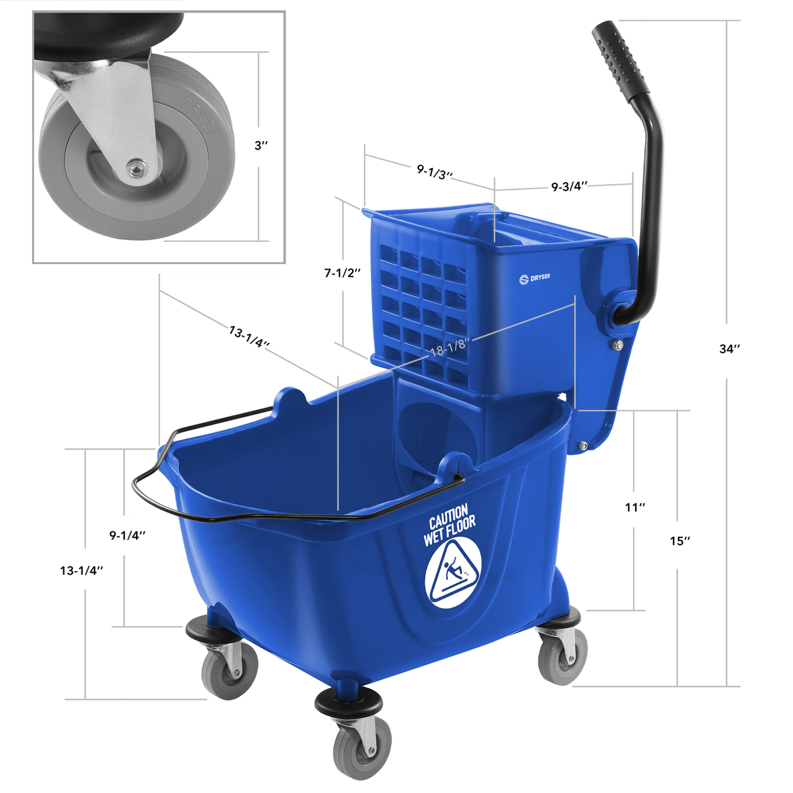 26 Quart Commercial Mop Bucket with Side Press Wringer, Blue
