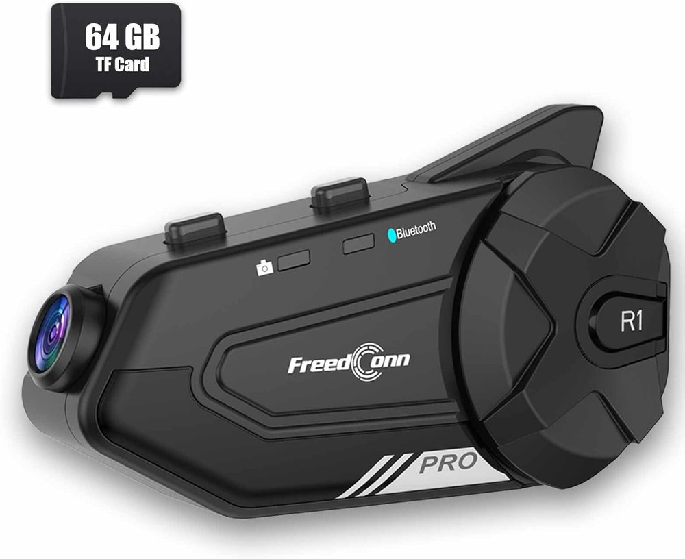Motorcycle Bluetooth Intercom Headset with Camera Helmet Recorder 64G TF Card