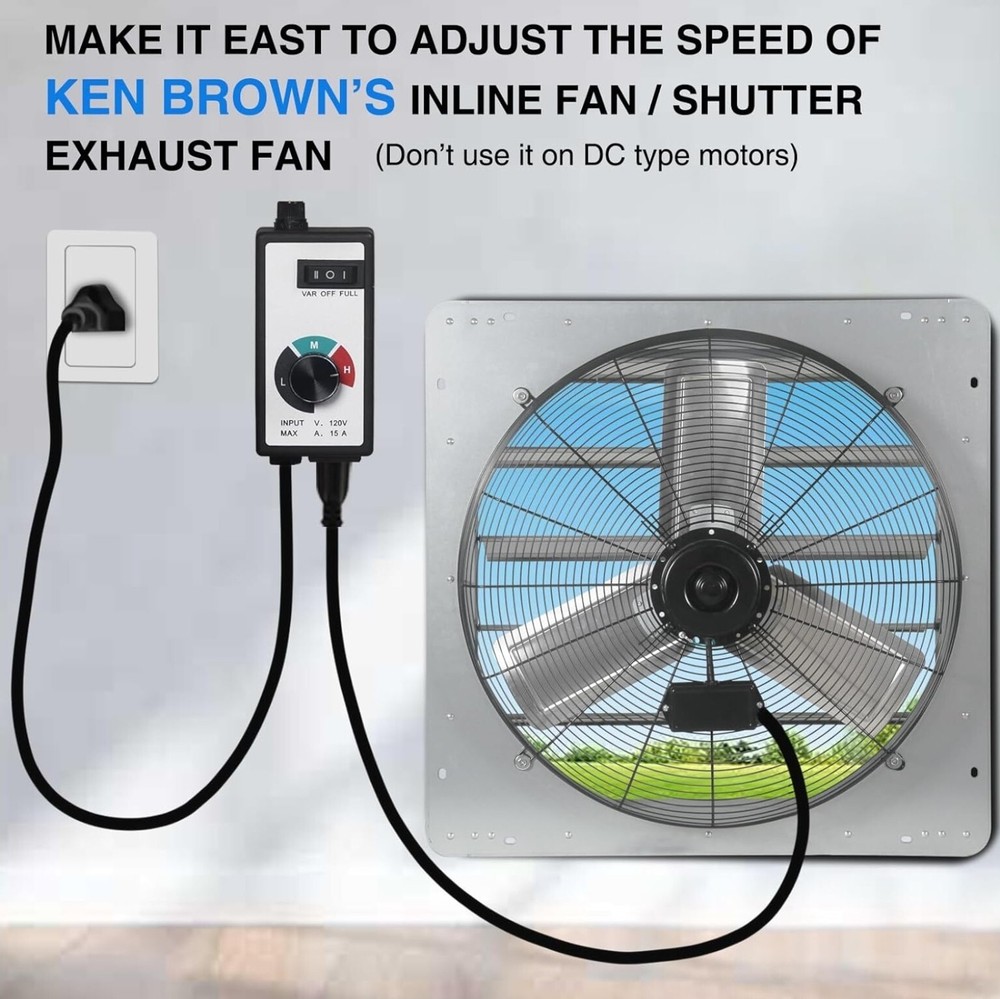 Variable Fan Speed Controller 120V 15AmpFor Exhaust / Inline Duct Fan