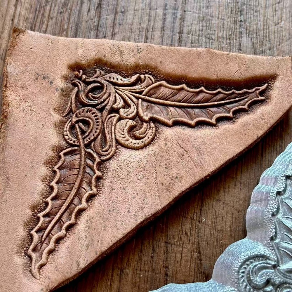 3D Western Holly Leaf Leather Embossing Mold Floral Corner Tool Stamp Pattern