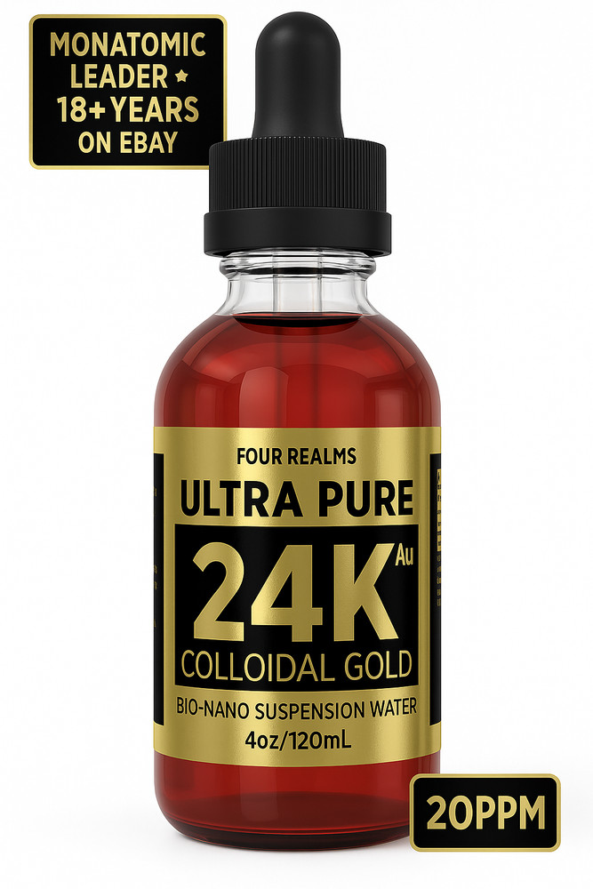 COLLOIDAL GOLD 24K Liquid Gold ORMUS MONATOMIC FourRealms MONATOMIC GOLD LIQUID
