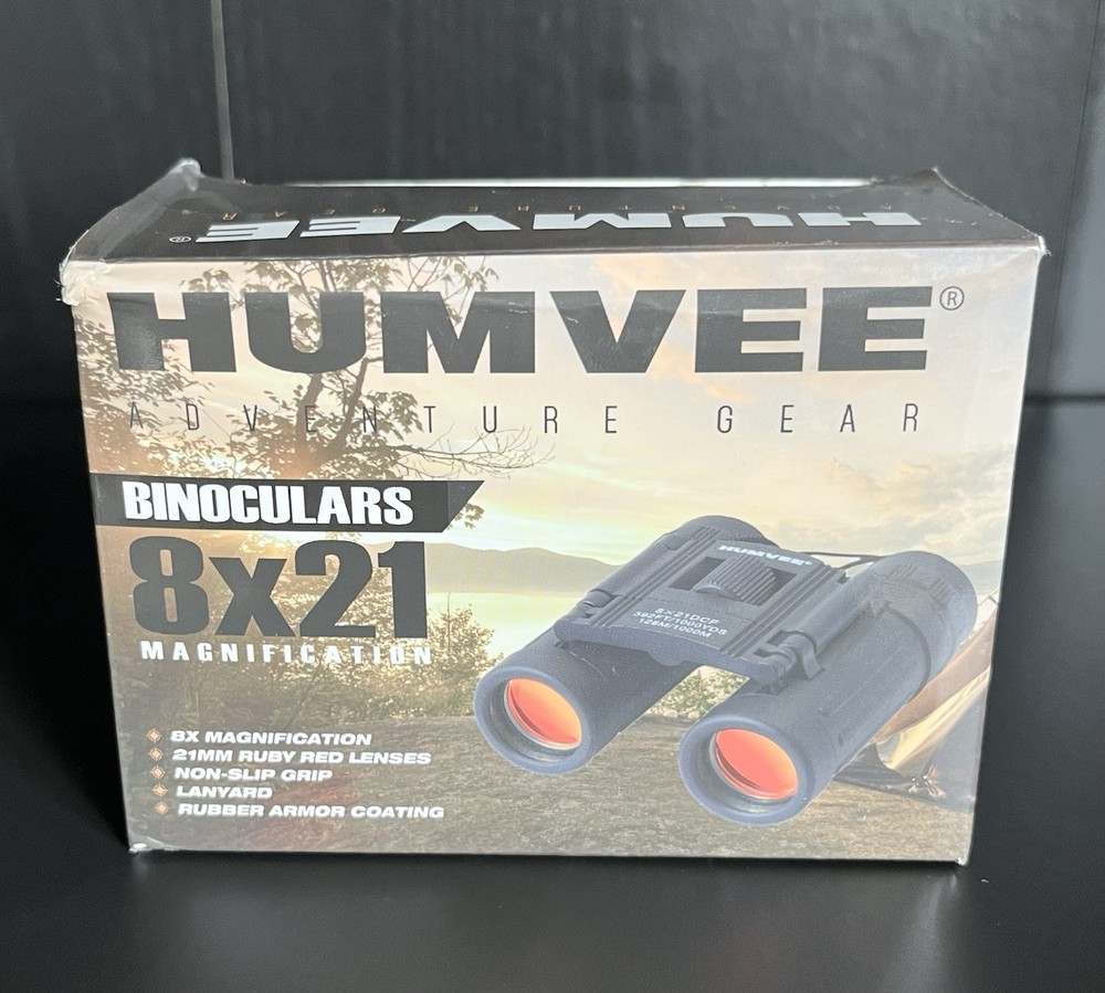 Humvee 8X21 Rubber Armor Compact Hunt Binocular W/ Anti-Reflect Ruby Red *NEW*