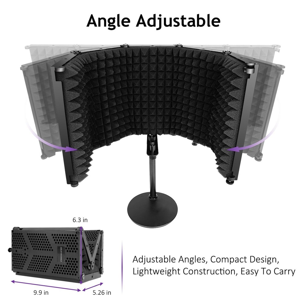 Microphone Isolation Shield, 5 Panels Sound Proof Mic Shield with Mic Stand, ...