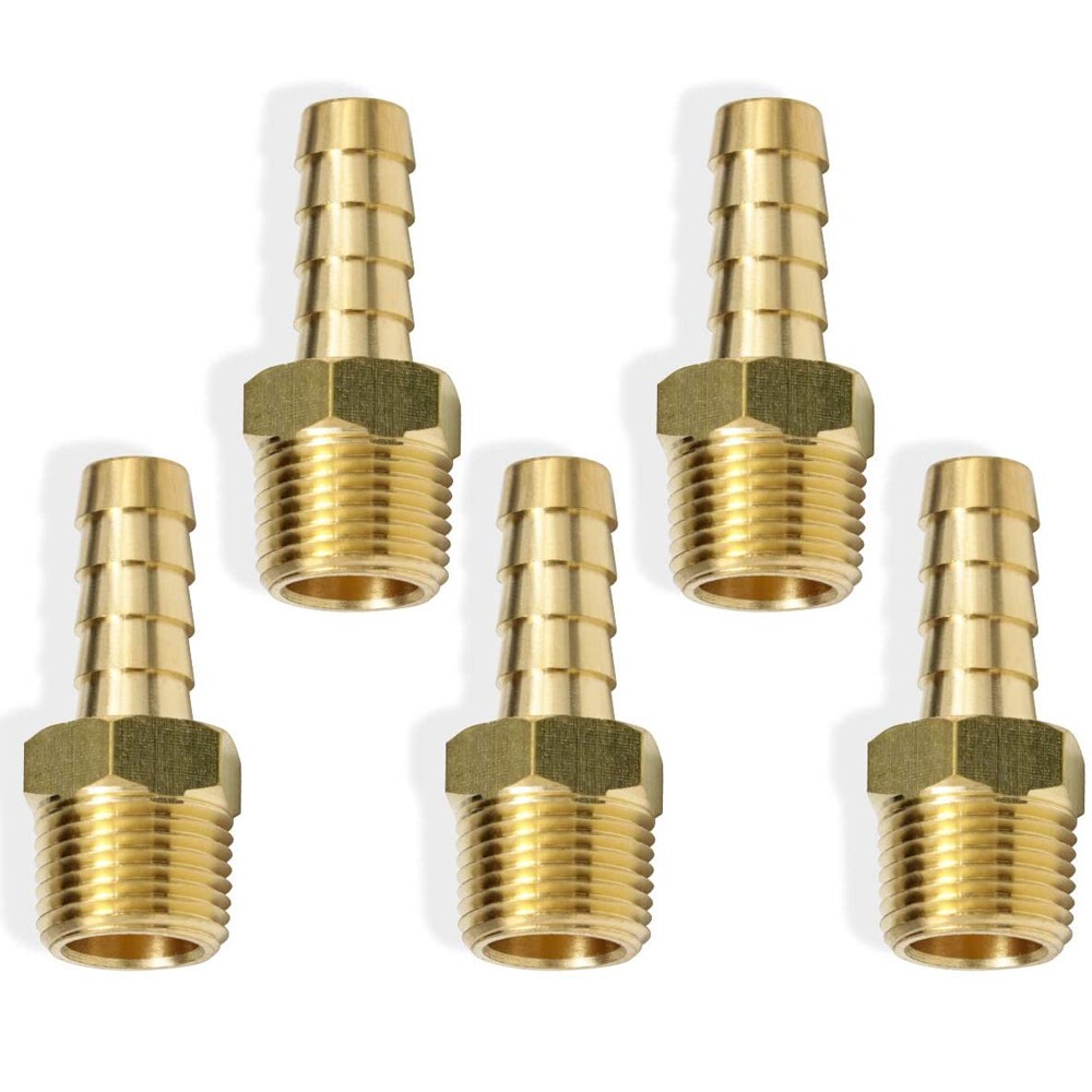 5PCS Brass 3/8In Hose Barb to 3/8In Male NPT Hose Fitting,Water Fuel Air Metals