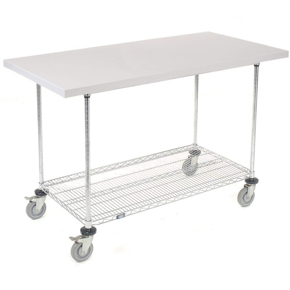 Mobile Workbench with Wire Rack Plastic Laminate Square Edge 60"W x 30"D Chrome
