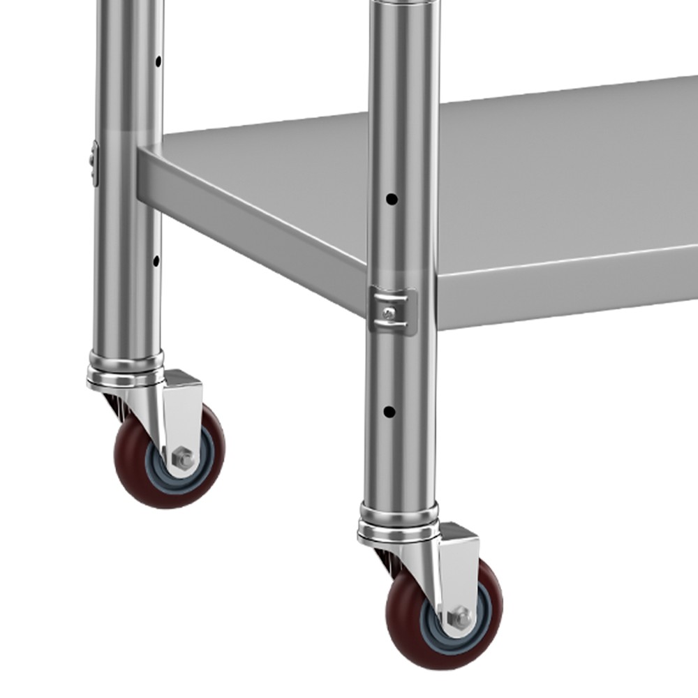Rolling Work Table Stainless Steel Undershelf Kitchen Prep Backsplash Side Hooks