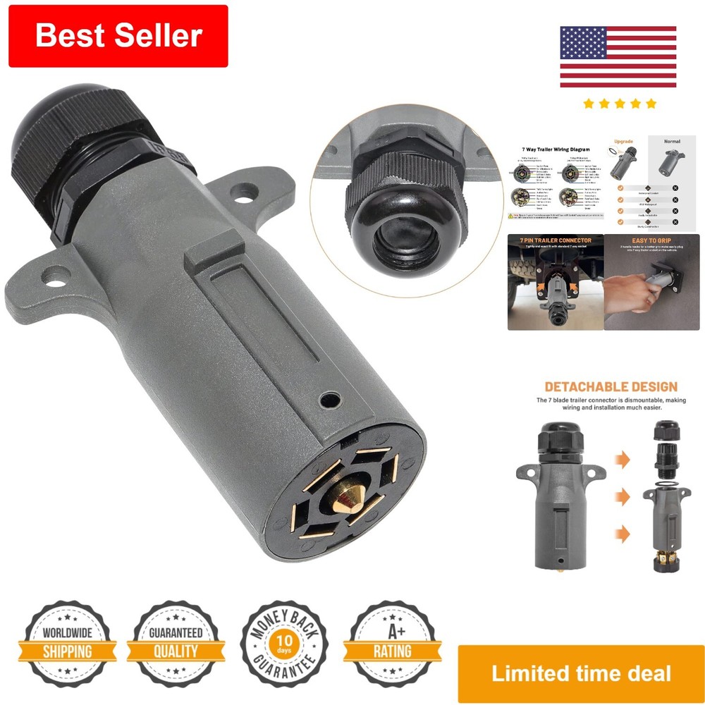 Waterproof 7 Pin Trailer Plug - Detachable & Sturdy - Easy Installation
