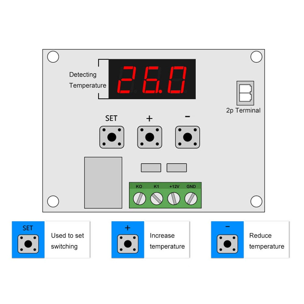 2Pcs XH-W1209 DC12V Digital Temp Thermostat Temperature Control Switch Plate A