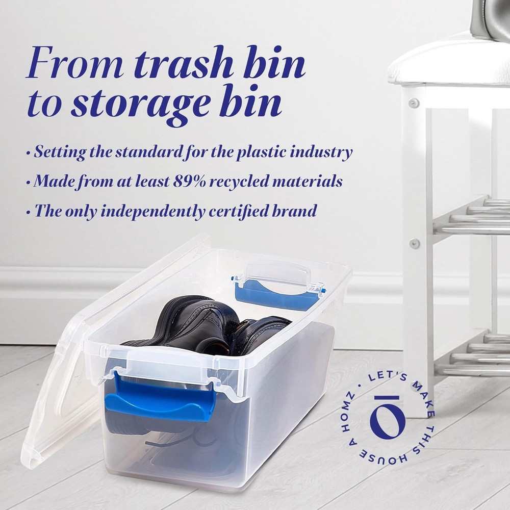 5-Pack Latching Lid, Clear Plastic Storage Organizer Bins, 7.5 Quart, Blue Latch