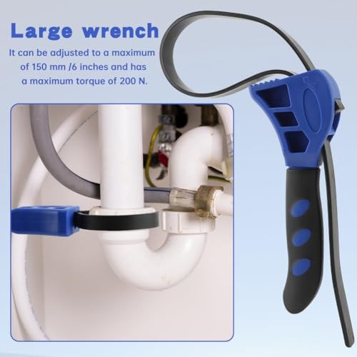 2-Pack Adjustable Rubber Strap Wrench Set, Max Diameter 4" and 6" Blue+black