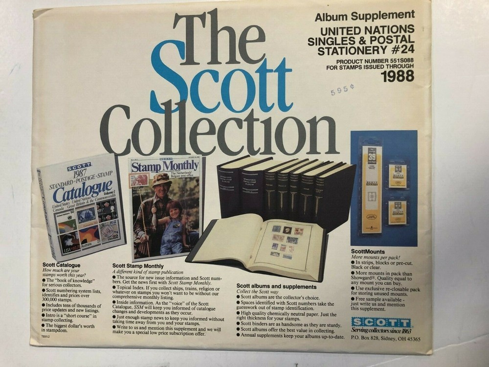 Scott UNITED NATIONS SINGLES & POSTAL SATIONARY #24 1988 Stamp Supplement Pages
