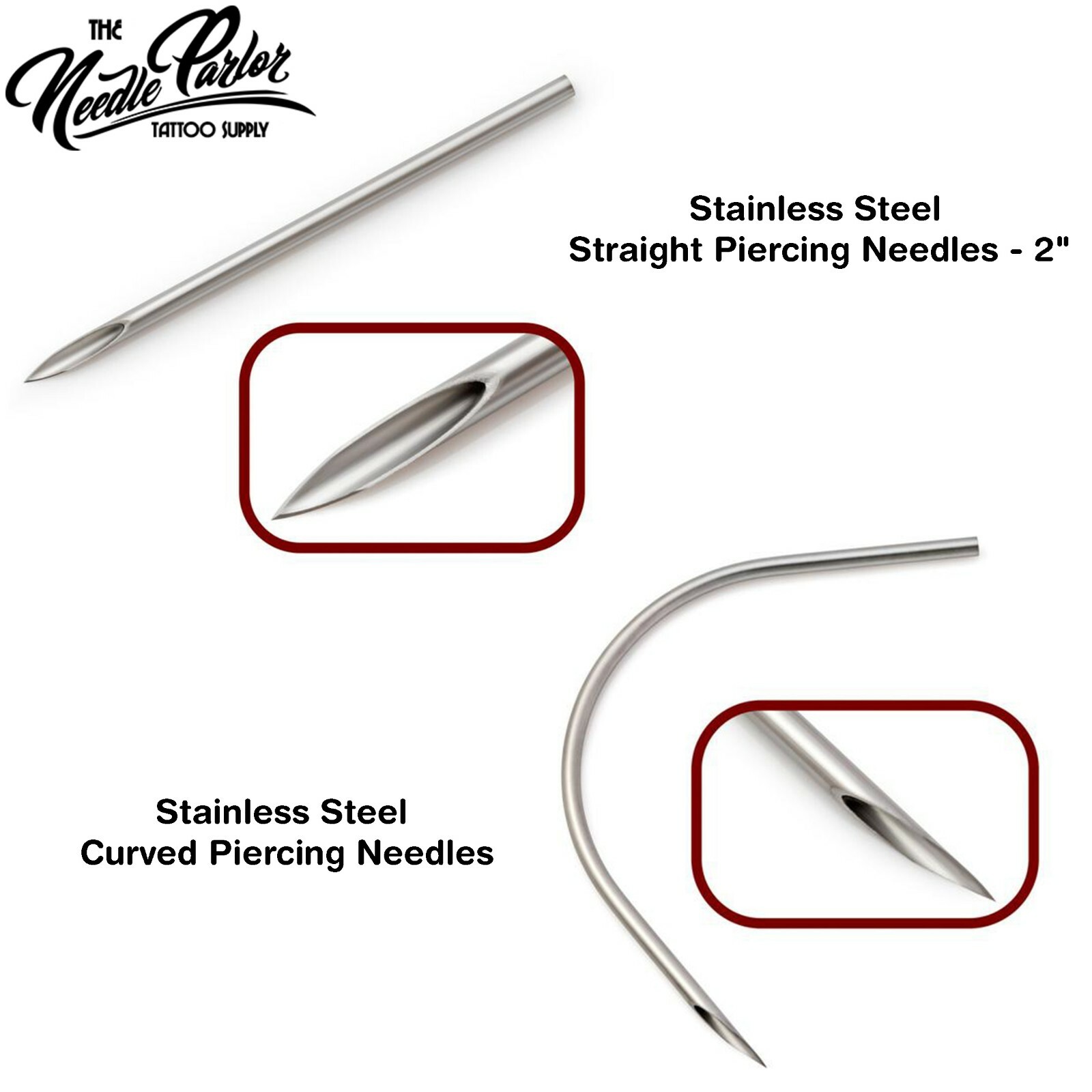 100 pcs Stainless Steel Straight or Curved Piercing Needles