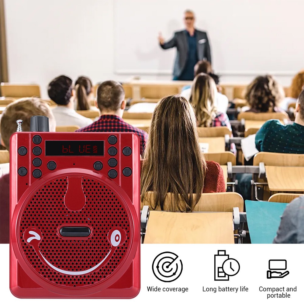 Portable Bluetooth PA System Headset Microphone Rechargeable USB Micro SD FM Red