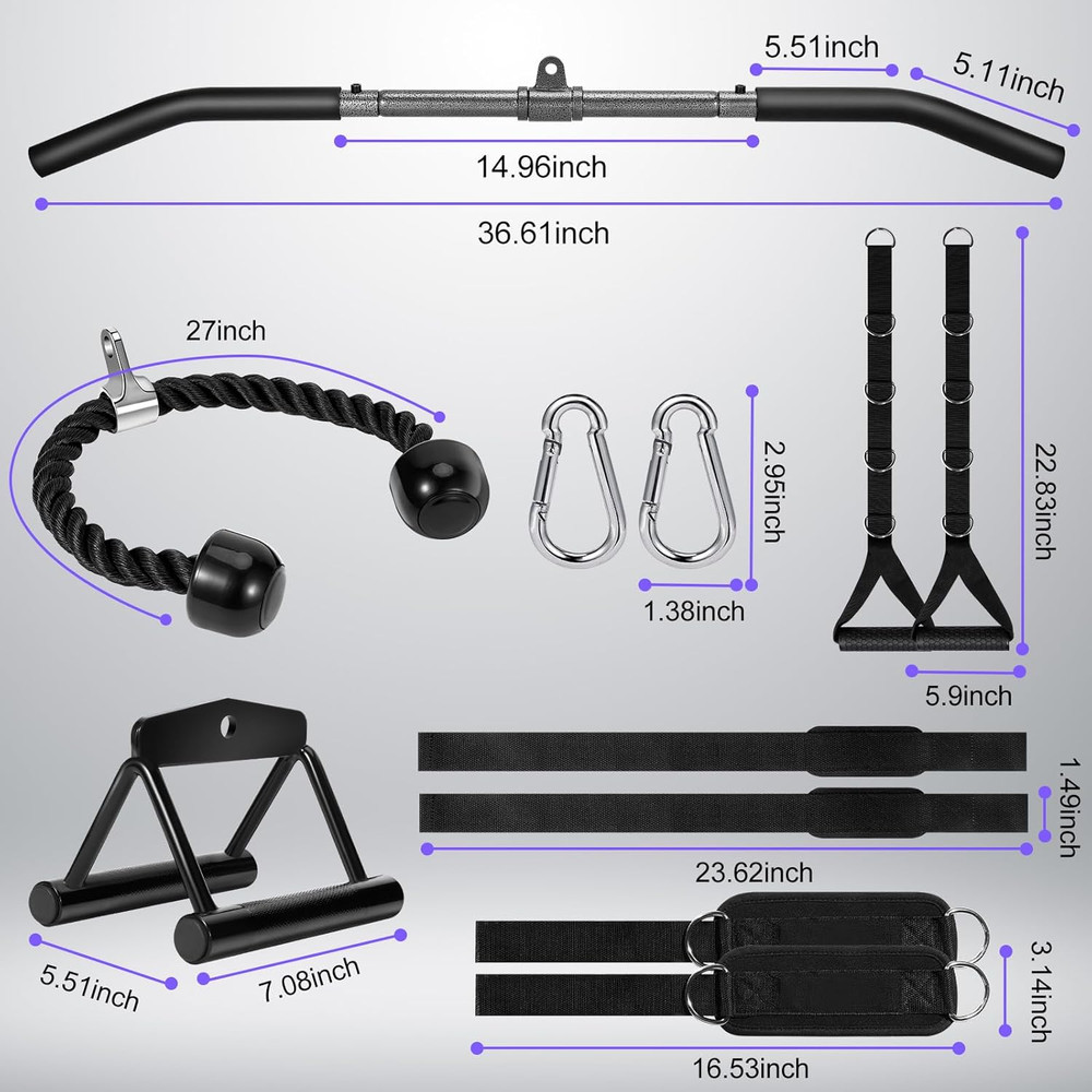 Cable Machine Attachments Set: LAT Pulldown Attachments Bar for Home Gym Accesso
