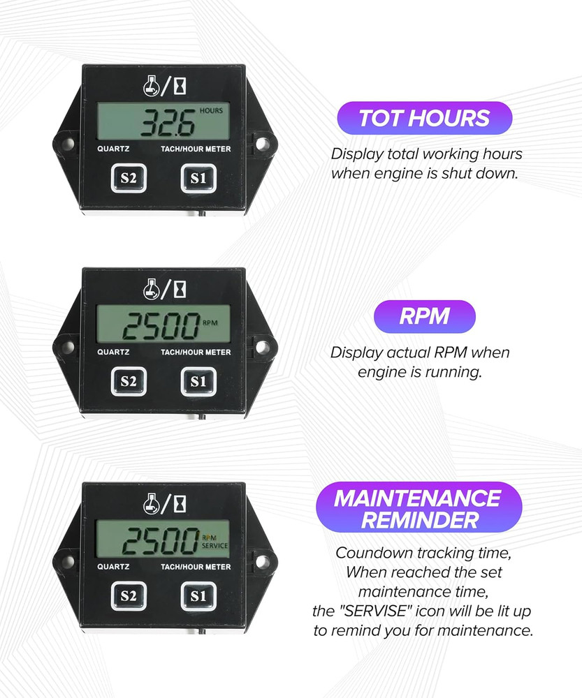 Tachometer,Car Accessories Small Engine Tachometer,Waterproof Inductive Tacho Ga