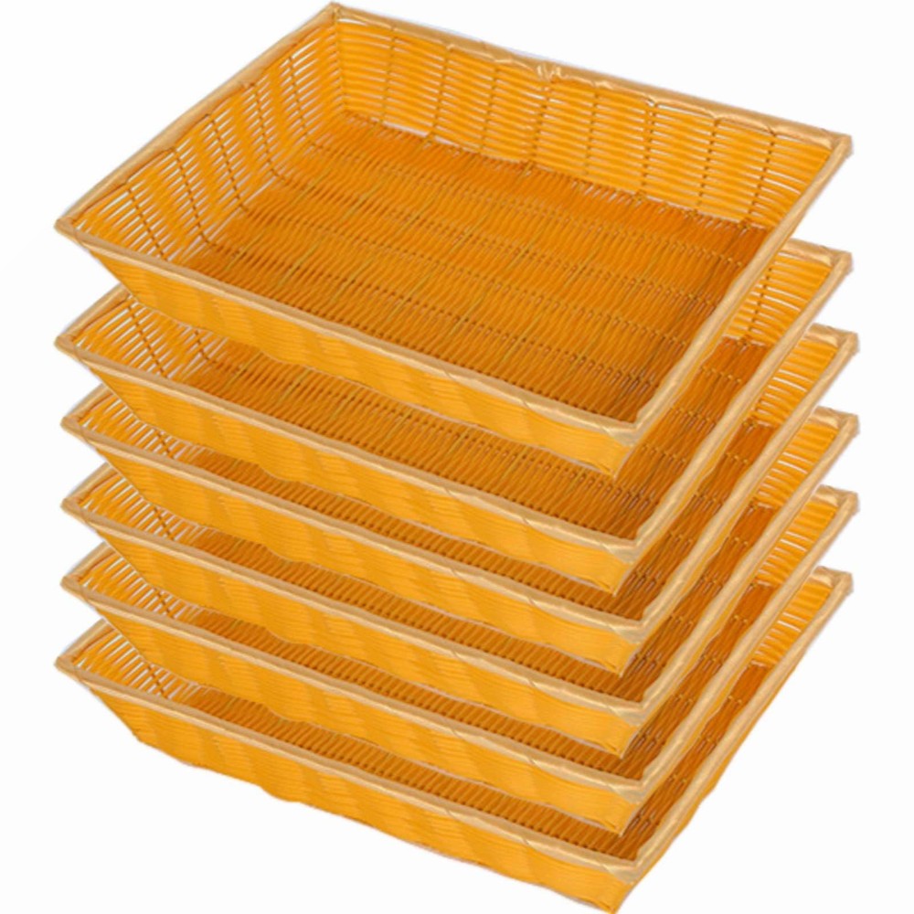 6 Pack Woven Bread Baskets, Stackable Imitation Rattan Wicker Fruit Baskets,R...