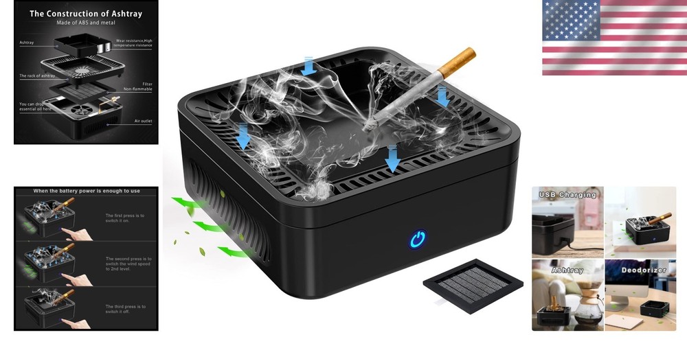 Square Smokeless Ashtray with Activated Carbon