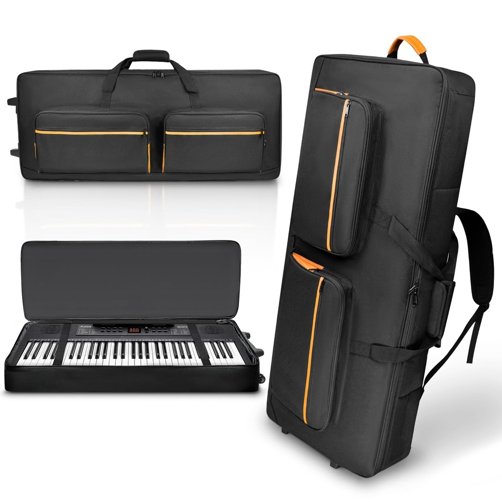 ORKELS 61-Key Keyboard Case with Wheels & Adjustable Shoulder Straps– Padded Rol